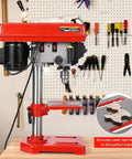 8 Inch Benchtop Drill Press With Built In Laser Guide And Bright Led Work Light For Wood Or Metal Drilling, detailed view of motor and chuck.