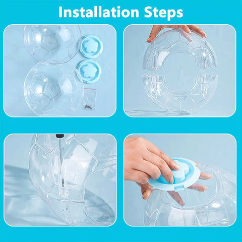 Installation steps for Dwarf Hamster Ball 5.1 Inch With Football Design Durable Running Ball For Tiny Pets with secure screws.