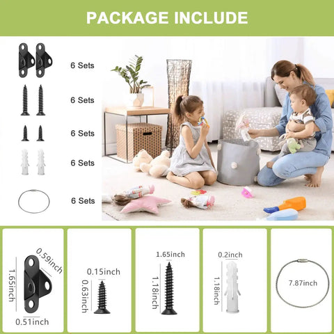 Six Pack Anti Tip Wall Anchors For Furniture Heavy Duty Metal Dresser Cabinet Bookshelf Brackets Baby Proofing Straps