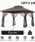 13x13 Outdoor Gazebo With Mosquito Netting And Double Roof Pop Up Canopy Tent On Wheels With Wheeled Carry Bag For Backyard