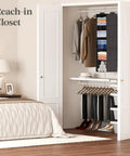 Big Time Heavy Duty Hanging Closet Rack With Five Roomy Compartments For Tees Jeans And Towels Dang Sturdy Beige Build 3 Pack in a reach-in closet.