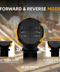 Funnywhale Cordless Electric Rivet Gun Fits Dewalt 20V Max control panel showing forward and reverse mode settings.