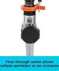 Close-up of Impulse Sprinkler With Stable Zinc Spike for Big Lawns Up To 5027 Sq Ft, flow-through outlet detail.