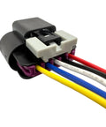 Close-up view of a Five Way MAF Sensor Connector Pigtail For Chevy Silverado Sierra Hybrid Tahoe Suburban Yukon Express Savana HHR Cobalt Colorado Canyon 2004 2012 6.0L V8 LQ4 LFA Compatible OE Style Replacement showing colored wires and connector.