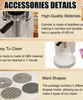 Cool Dessert Machine And Noodle Maker With 4 Stainless Steel Molds, 420Ml Hopper, detailed accessories and materials for easy cleaning.