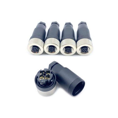 M12 4 Pin Female Connector IP67 Waterproof A Code Industrial Circular Connector field assembly adapters arranged in a row