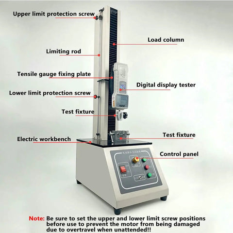 Electric Tensile Testing Machine With 10N To 2000N Digital Push Pull Gauge And 450mm Stroke Overload And Limit Protection For Textiles Sports And Scientific Research Data Logging Up To 999 Tests, labeled view