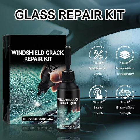 Upgraded Windshield Crack Repair Kit With Nano Glass Repair Liquid For Cars And All Surfaces displayed with crack illustration