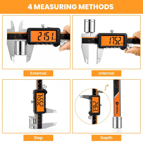 Rechargeable Digital Caliper With Large Orange Screen Anti Glare LCD ABS Function 6 Inch Caliper Measuring Tool In MM