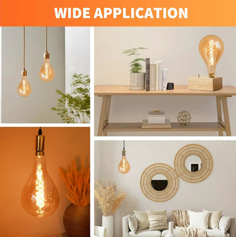 Dimmable LED Oversized Edison Bulbs With Amber Glass Finish, Warm White 2000K, E26 Base, 6.5W 400LM in home decor settings