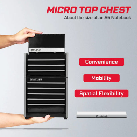 Heavy Duty Pro Grade 8 Drawer Rolling Tool Box Set In Black Stackable Micro Roll Cab With Lockable Drawers size comparison