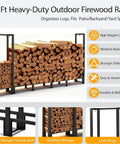 Beefy 8Ft Firewood Rack With Heavy Duty Metal Frame And Built In Kindling Storage For Indoor And Outdoor Use, loaded with wood
