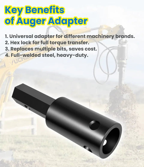 Heavy Duty Auger Adapter Converts 2-9/16 Round Drive To 2 Inch Hex For Augers, Skid Steers, Tractors, And Post Hole Diggers