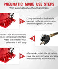 Instructions showing pneumatic mode steps for 20 Ton Air Hydraulic Bottle Jack With 10.2 To 20.1 Inch Lift Range Dual Mode Pneumatic And Hydraulic Heavy Duty Bottle Jack For Pickup Trucks RVs Auto Repair With Manual Hand Pump.