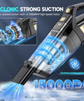 Cordless Handheld Vacuum With 15000Pa Suction And Cyclonic Technology showing vortex suction