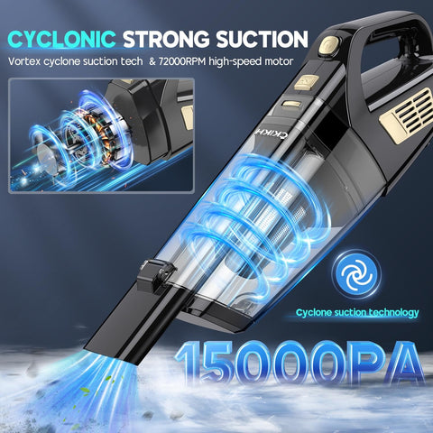 Cordless Handheld Vacuum With 15000Pa Suction And Cyclonic Technology showing vortex suction