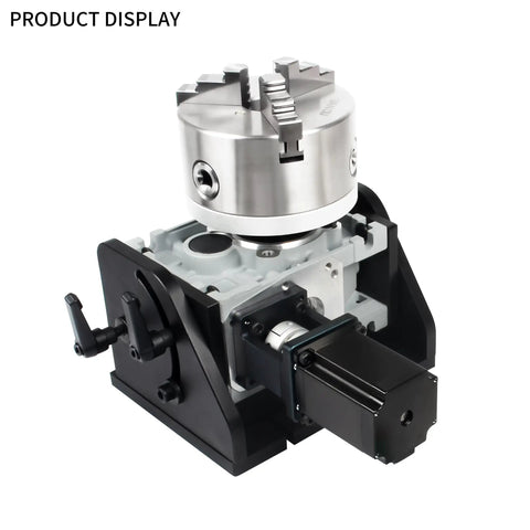 Built Tough Cnc 4Th Axis Rotary Table With Rock Solid 98Mm Center Height And No Fuss Speed Control Box Plus Heavy Duty 10To1 Reduction 3Jaw 80Mm Chuck Setup For Flawless Engraving And Marking Projects, detailed view showing aluminum chuck and motor.
