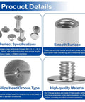 130 Sets Chicago Screws Kit in Silver for Leather Crafting and Gear Making, showing specifications and features like smooth surface.