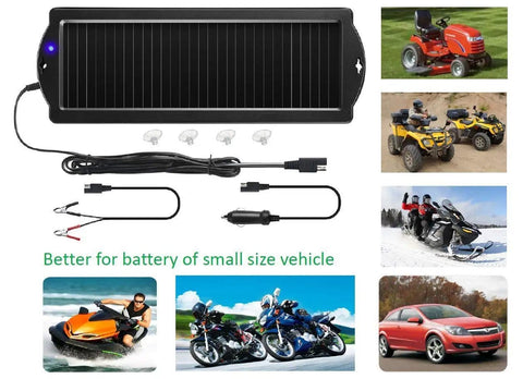 Solar Car Battery Trickle Charger And Maintainer For 12V Vehicles with Cigarette Lighter Plug and Mountable Solar Panel.