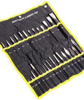 Automotive 29 Piece Chisel Set And Punch Tool Kit For Metalworking with roll-up pouch, displayed open with tools visible.