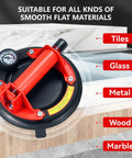 Front view: two 8-inch heavy-duty suction cups with red lever and gauge for lifting glass, tiles, metal, wood, marble.
