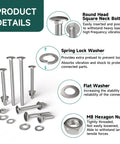 No Sweat Wheelbarrow Handle Replacement Kit 14 Piece 304 Stainless Steel Carriage Bolts and Nuts displayed with details on parts and usage.