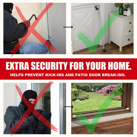 Image of 3 In 1 Door Security Bar For Home, Apartment, And Travel, Heavy Duty Adjustable Lock Bar installed, showing extra security benefits.
