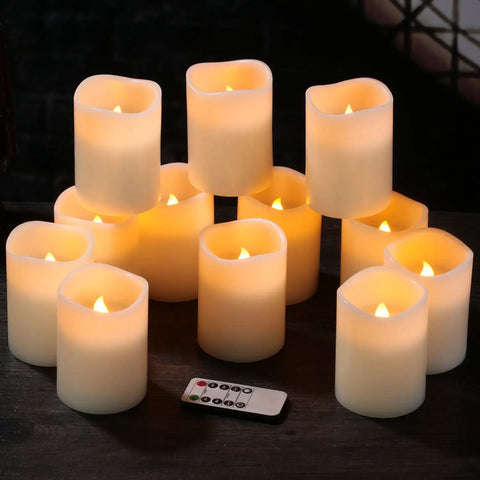 Flameless Pillar Candles Set Of 12 With Remote Control Battery Operated Real Wax Led Candles 3 Inch Diameter By 4 Inch Height