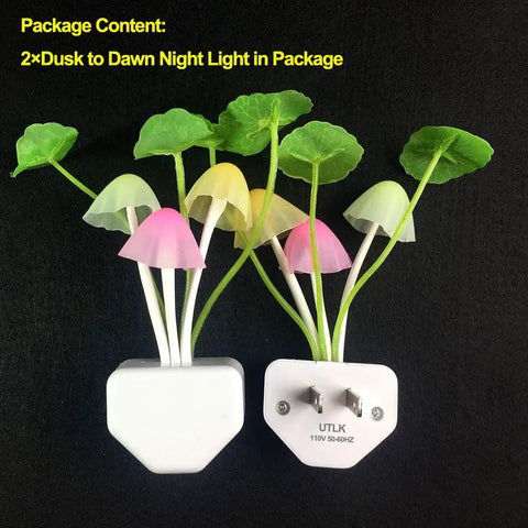 Two Pack Plug In LED Mushroom Night Lights With Dusk To Dawn Sensor Color Changing Bed Night Light Soft Cozy Glow For Kid Friendly Room Hallway Nursery Bedroom Living Room Wall Lamp