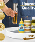 Person placing spice bottle on Non Skid Lazy Susan Turntable 360 Degree Kitchen Organizer with condiments, showing easy access