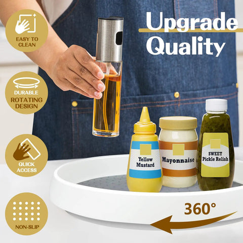 Person placing spice bottle on Non Skid Lazy Susan Turntable 360 Degree Kitchen Organizer with condiments, showing easy access