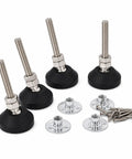 Premium Adjustable Leveling Feet For Uneven Floors 4 Pack M8 X 1.25 Cabinet Legs with nylon grips and hardware details.