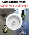 Replacement rotary dimmer knobs showing compatibility with 7/32 inch slit stems for precise fit adjustments on a dimmer switch.