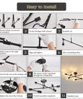 Installation steps for Six Light Vintage Sputnik Chandelier In Matte Black Metal Semi Flush Mount Ceiling Light Fixture