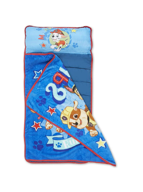 Team Spirit Nap Mat Set With Built In Pillow And Plush Blanket All In One Portable Nap Gear for Boys In Blue Cartoon Design