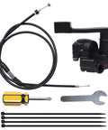7/8 Inch Thumb Throttle Cable Assembly for ATV and Go Kart shown with tools and ties for installation