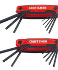 Metric And SAE Fold Up Hex Key Set With Dual Material Folding Handles 14 Piece Includes 9 In 1 And 8 In 1 Hex Keys, red black tool