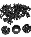 Heavy Duty Black Plastic Saddle Cable Tie Clips With Screw Fixing 100 Piece Kit for neat cord management, showing multiple clips.