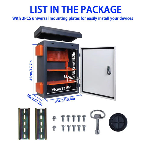 Heavy Duty Outdoor Electrical Box Built Different With Heat Dissipating Fan Vent And Easy Swap Shelves Straight Up Galvanized Weatherproof Cabinet For Real Work Sites showing interior with mounting plates.