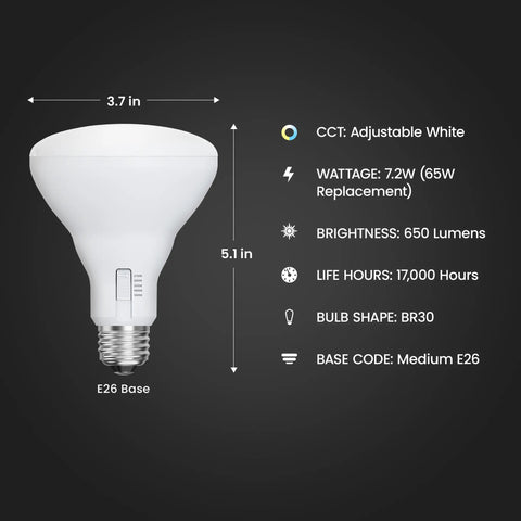 BR30 LED Flood Light Bulb Pack, 65 Watt Equivalent Dimmable Spotlight, 5 CCT Range From Cozy Soft White To Crisp Daylight, Super Smooth Dimming, Plug And Play Setup, Killer Brightness In Every Room