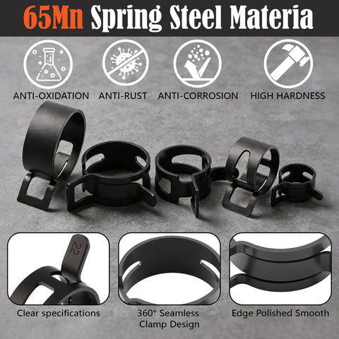 327 Piece Spring Hose Clamp Assortment Kit With Pliers And Tweezers For Fuel Line Vacuum Silicone Air Hoses 6 To 38mm Carbon Steel Heavy Duty Fixin, 65mm spring steel clamps