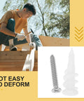 Heavy Duty Wall Anchors Set With Screws For Drywall And Concrete shown in use by a person working on a wooden structure.