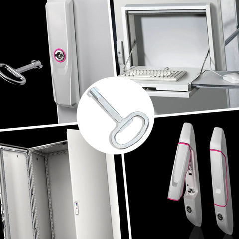 Heavy Duty Double Bit Enclosure Key Compatible With Rittal Cabinets Built Like A Tank For Rock Solid Performance No Fuss Zinc Alloy Chrome Finish in use.