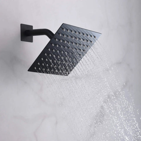 Matte Black Rainfall Shower System with 8 Inch Shower Head Silicone Nozzles for Easy Calcium Build Up Clean Hard Water Friendly