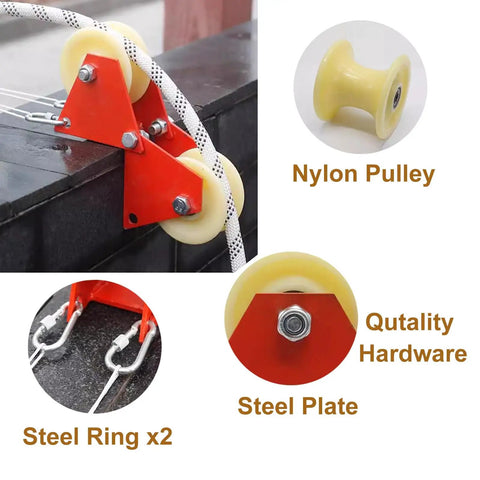 Heavy Duty Double Pulley System With Steel Rings And Nylon Groove Wheel For Wall Corners Rooftop Tents Sewers Wells And Construction Site Lifting Cable Rollers 13.5 Cm Inner Dia with details of nylon pulley and steel plate