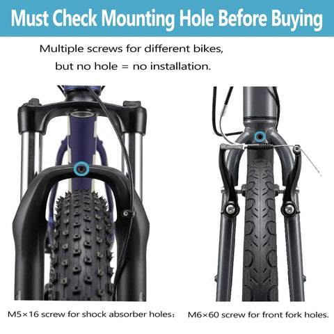 Front fork mounting holes for Front Bike Basket Rack With Adjustable Struts, Heavy Duty Aluminum Front Rack For 26 To 29 Inch Bikes