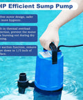 Person using Beefed Up 1 HP Submersible Sump Pump With 4500 GPH Flow in clear water, showcasing portability and efficiency.