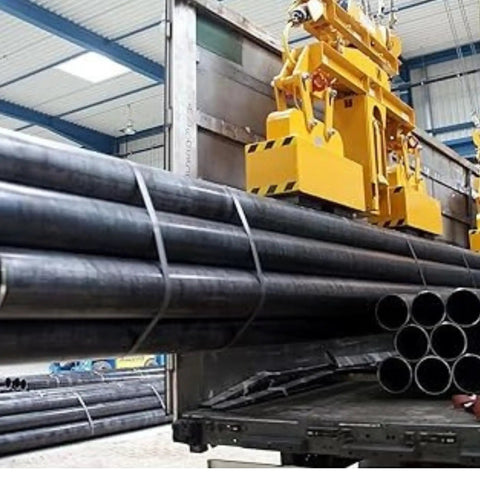 Industrial setting with heavy-duty metal strapping securing pipes, using Five-Eighth Inch Wide Stainless Steel Band With Easy Scale Imprint