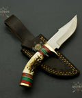 Beefy Stainless Steel Fixed Blade Knife With Wood Bolster Handle And Leather Sheath 8 Inch Overall 4 Inch Blade For Outdoor Camping