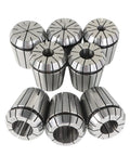 Beefy 10-Piece Collet Chuck Set With NMTB 40-Taper, 2 To 26 mm clamping, eight ER40 collets close-up, CNC tool holder kit.